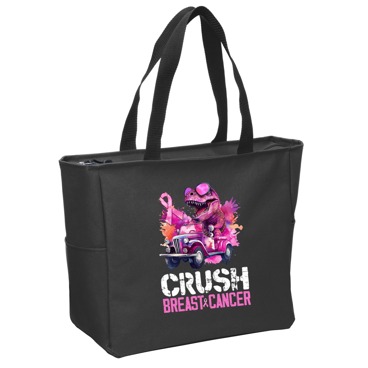 Crush Breast Cancer TRex Dinosaur Zip Tote Bag