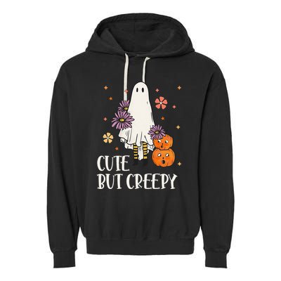 Cute But Creepy Groovy Ghost Spooky Floral Ghost Halloween Garment-Dyed Fleece Hoodie