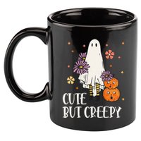 Cute But Creepy Groovy Ghost Spooky Floral Ghost Halloween 11oz C Handle Ceramic Mug
