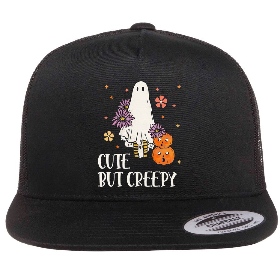 Cute But Creepy Groovy Ghost Spooky Floral Ghost Halloween Flat Bill Trucker Hat
