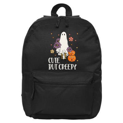 Cute But Creepy Groovy Ghost Spooky Floral Ghost Halloween 16 in Basic Backpack