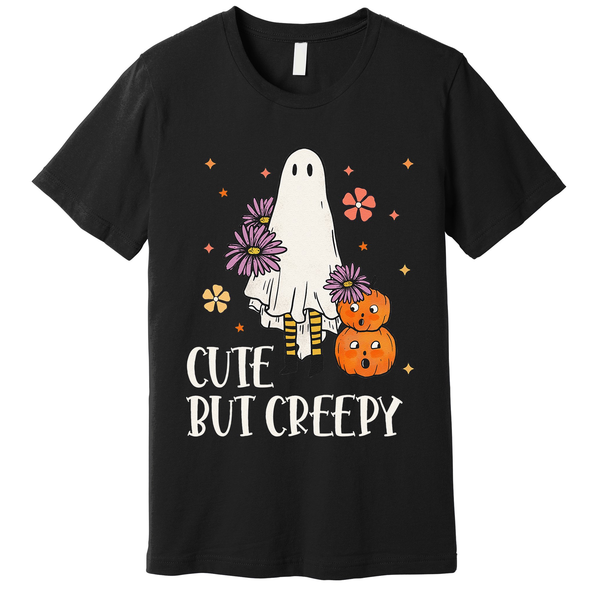 Cute But Creepy Groovy Ghost Spooky Floral Ghost Halloween Premium T-Shirt