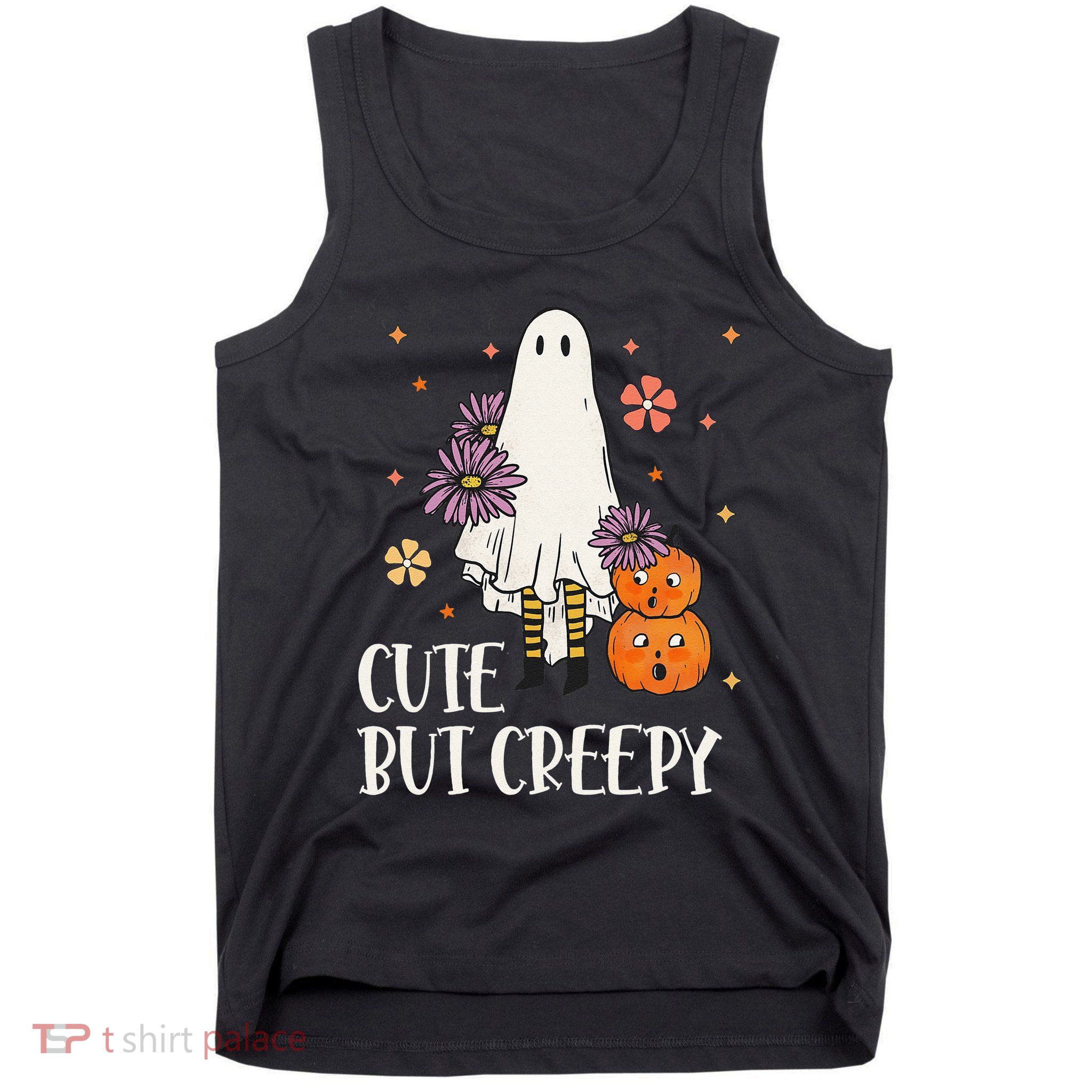 Cute But Creepy Groovy Ghost Spooky Floral Ghost Halloween Tank Top