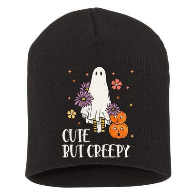 Cute But Creepy Groovy Ghost Spooky Floral Ghost Halloween Short Acrylic Beanie