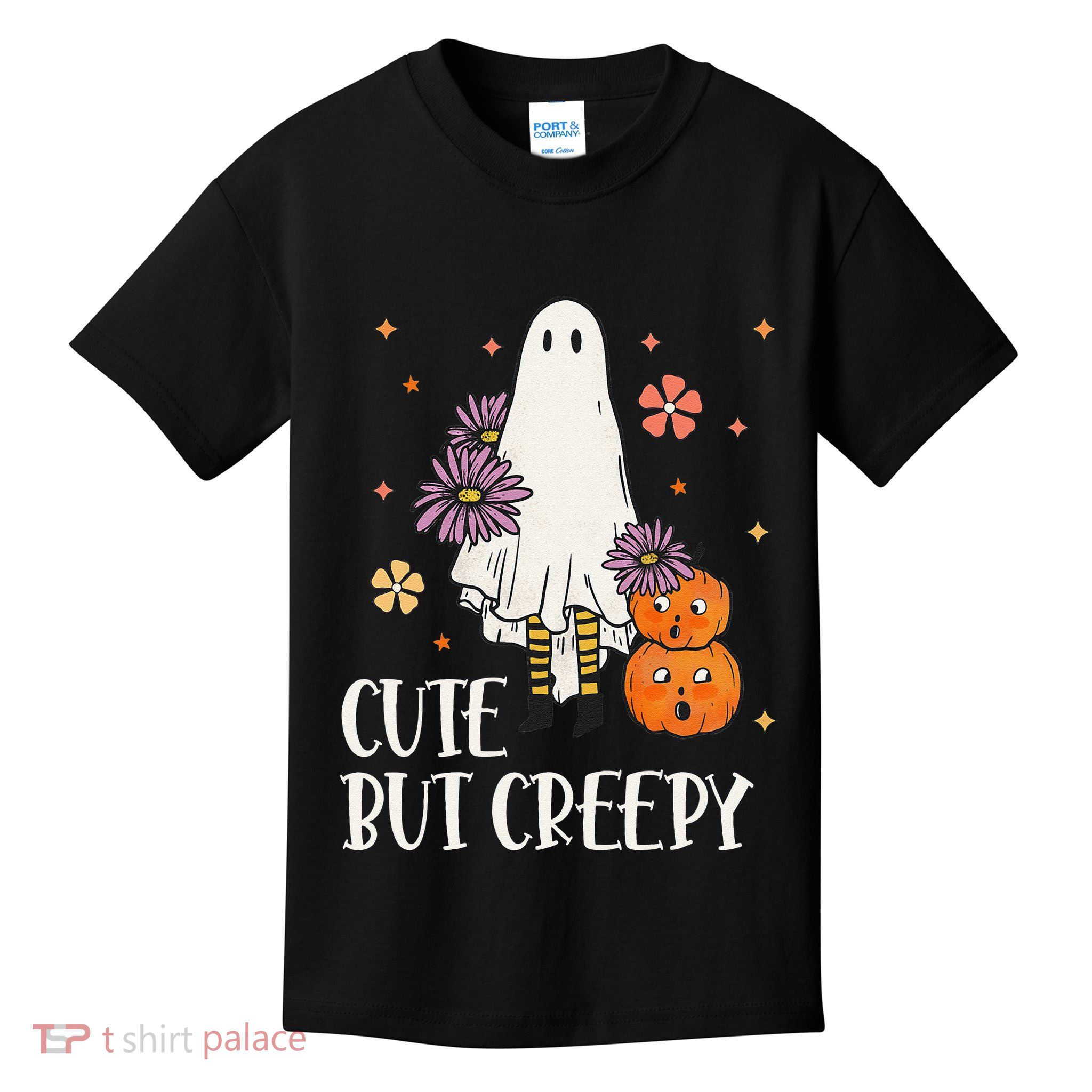Cute But Creepy Groovy Ghost Spooky Floral Ghost Halloween Kids T-Shirt