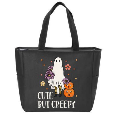 Cute But Creepy Groovy Ghost Spooky Floral Ghost Halloween Zip Tote Bag