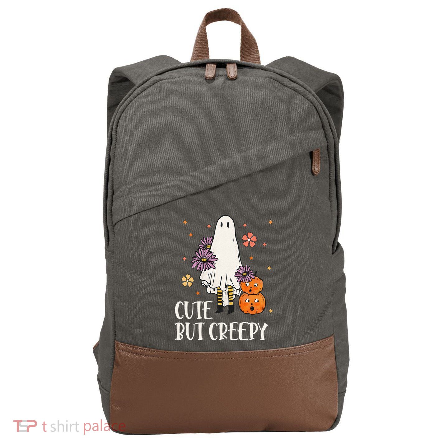 Cute But Creepy Groovy Ghost Spooky Floral Ghost Halloween Cotton Canvas Backpack