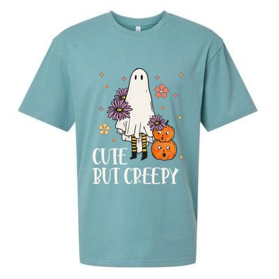 Cute But Creepy Groovy Ghost Spooky Floral Ghost Halloween Sueded Cloud Jersey T-Shirt