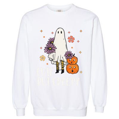 Cute But Creepy Groovy Ghost Spooky Floral Ghost Halloween Garment-Dyed Sweatshirt