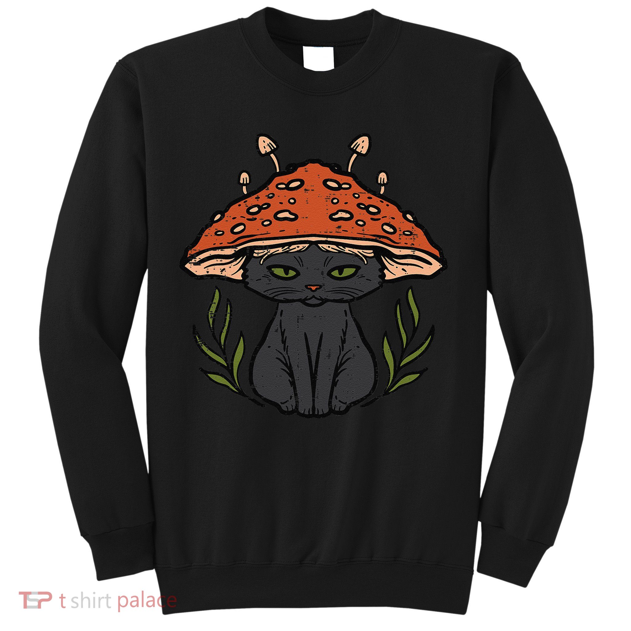 Cottagecore Black Cat Mushroom Cute Women Sweatshirt