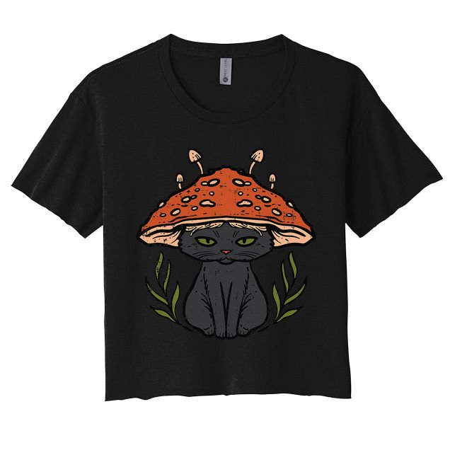 Cottagecore Black Cat Mushroom Cute Women Crop Top