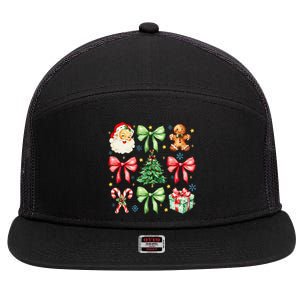 Coquette Bow Christmas Tree Gingerbread Santa Xmas Holiday 7 Panel Mesh Trucker Snapback Hat