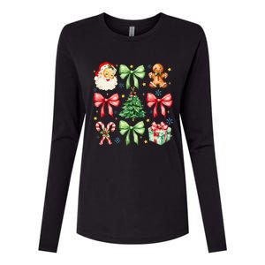 Coquette Bow Christmas Tree Gingerbread Santa Xmas Holiday Womens Cotton Relaxed Long Sleeve T-Shirt