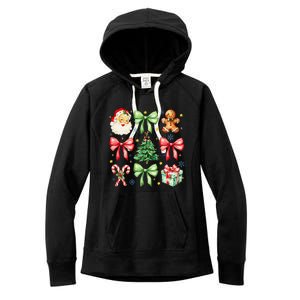 Coquette Bow Christmas Tree Gingerbread Santa Xmas Holiday Women's Fleece Hoodie