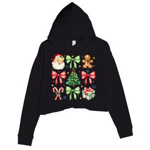 Coquette Bow Christmas Tree Gingerbread Santa Xmas Holiday Crop Fleece Hoodie