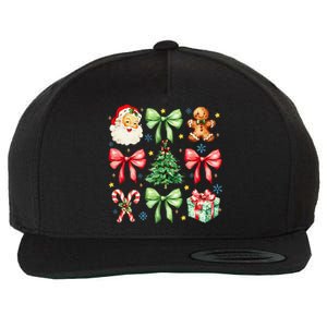 Coquette Bow Christmas Tree Gingerbread Santa Xmas Holiday Wool Snapback Cap