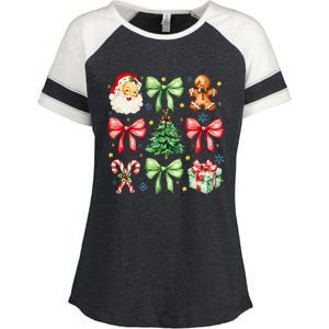 Coquette Bow Christmas Tree Gingerbread Santa Xmas Holiday Enza Ladies Jersey Colorblock Tee