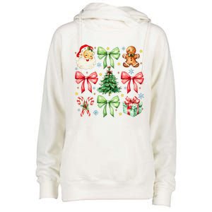 Coquette Bow Christmas Tree Gingerbread Santa Xmas Holiday Womens Funnel Neck Pullover Hood