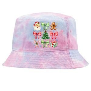 Coquette Bow Christmas Tree Gingerbread Santa Xmas Holiday Tie-Dyed Bucket Hat