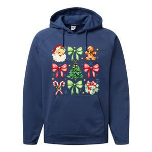 Coquette Bow Christmas Tree Gingerbread Santa Xmas Holiday Performance Fleece Hoodie