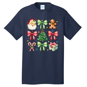 Coquette Bow Christmas Tree Gingerbread Santa Xmas Holiday Tall T-Shirt