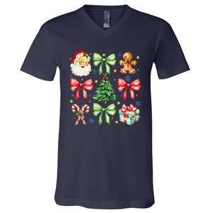 Coquette Bow Christmas Tree Gingerbread Santa Xmas Holiday V-Neck T-Shirt