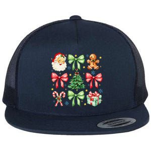 Coquette Bow Christmas Tree Gingerbread Santa Xmas Holiday Flat Bill Trucker Hat