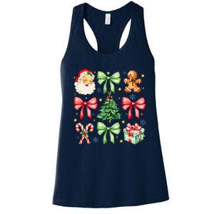 Coquette Bow Christmas Tree Gingerbread Santa Xmas Holiday Women's Racerback Tank