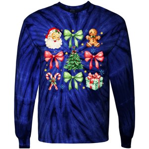 Coquette Bow Christmas Tree Gingerbread Santa Xmas Holiday Tie-Dye Long Sleeve Shirt