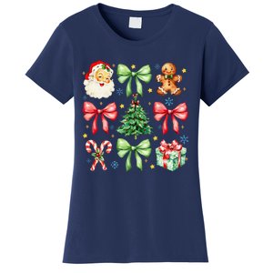 Coquette Bow Christmas Tree Gingerbread Santa Xmas Holiday Women's T-Shirt