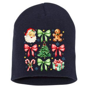 Coquette Bow Christmas Tree Gingerbread Santa Xmas Holiday Short Acrylic Beanie