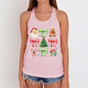 Coquette Bow Christmas Tree Gingerbread Santa Xmas Holiday Women's Knotted Racerback Tank