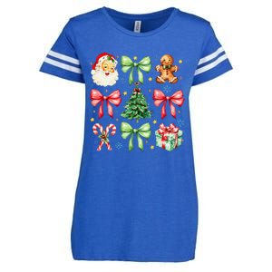 Coquette Bow Christmas Tree Gingerbread Santa Xmas Holiday Enza Ladies Jersey Football T-Shirt