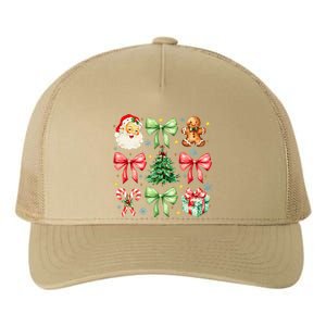 Coquette Bow Christmas Tree Gingerbread Santa Xmas Holiday Yupoong Adult 5-Panel Trucker Hat