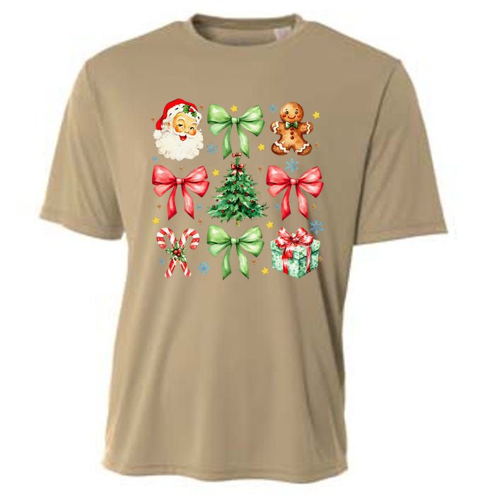 Coquette Bow Christmas Tree Gingerbread Santa Xmas Holiday Cooling Performance Crew T-Shirt