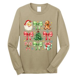 Coquette Bow Christmas Tree Gingerbread Santa Xmas Holiday Long Sleeve Shirt