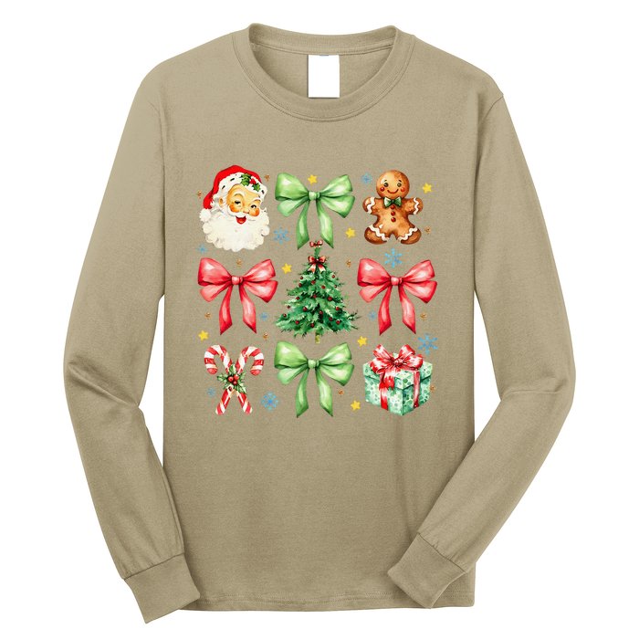 Coquette Bow Christmas Tree Gingerbread Santa Xmas Holiday Long Sleeve Shirt