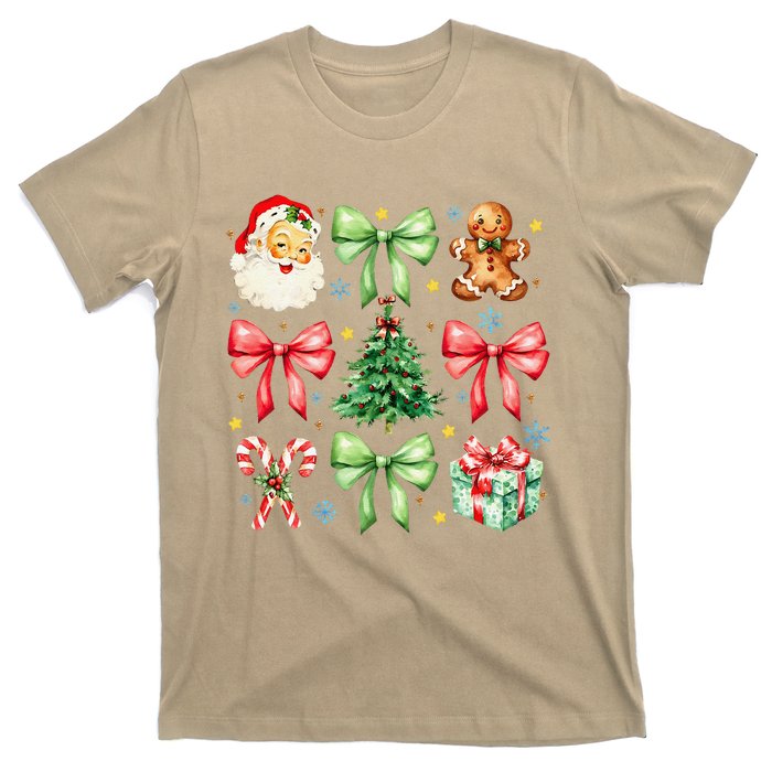 Coquette Bow Christmas Tree Gingerbread Santa Xmas Holiday T-Shirt