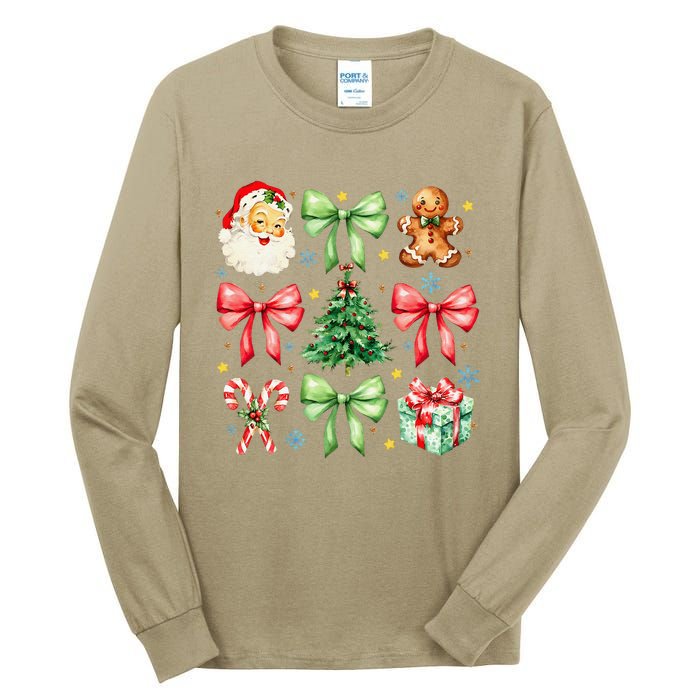 Coquette Bow Christmas Tree Gingerbread Santa Xmas Holiday Tall Long Sleeve T-Shirt