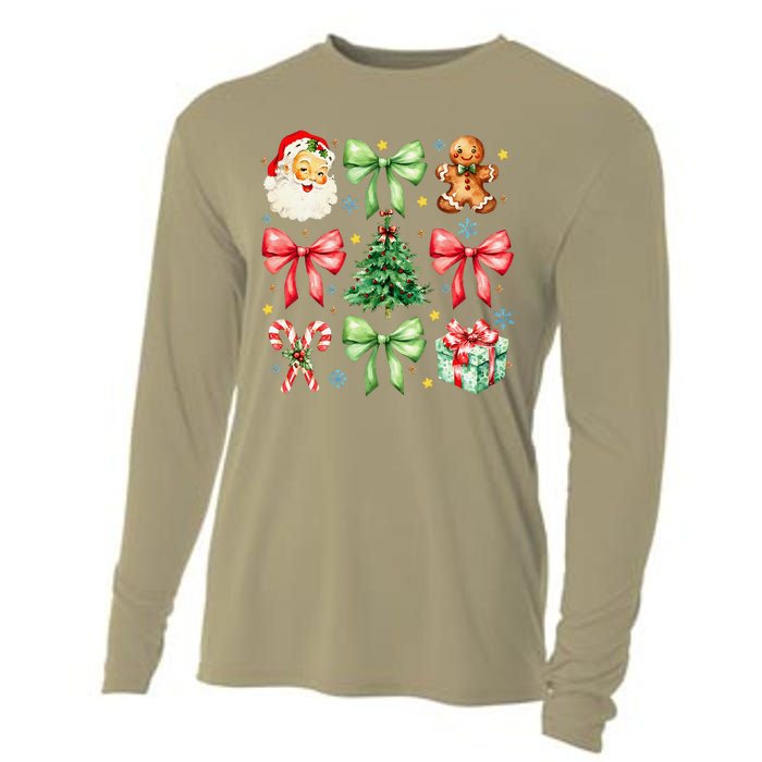 Coquette Bow Christmas Tree Gingerbread Santa Xmas Holiday Cooling Performance Long Sleeve Crew