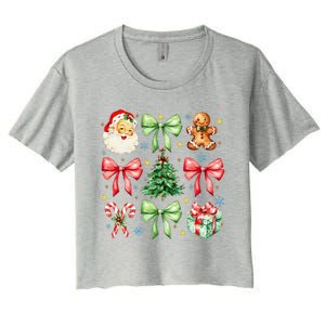 Coquette Bow Christmas Tree Gingerbread Santa Xmas Holiday Women's Crop Top Tee