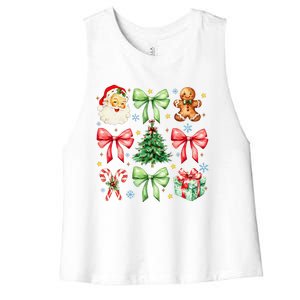 Coquette Bow Christmas Tree Gingerbread Santa Xmas Holiday Women's Racerback Cropped Tank