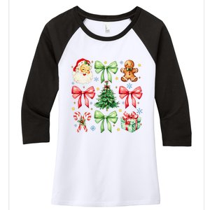 Coquette Bow Christmas Tree Gingerbread Santa Xmas Holiday Women's Tri-Blend 3/4-Sleeve Raglan Shirt