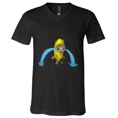 Crying Banana Cat Meme Popular Internet Meme Christmas Day V-Neck T-Shirt
