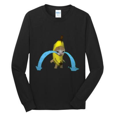 Crying Banana Cat Meme Popular Internet Meme Christmas Day Tall Long Sleeve T-Shirt