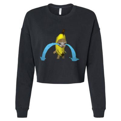 Crying Banana Cat Meme Popular Internet Meme Christmas Day Cropped Pullover Crew