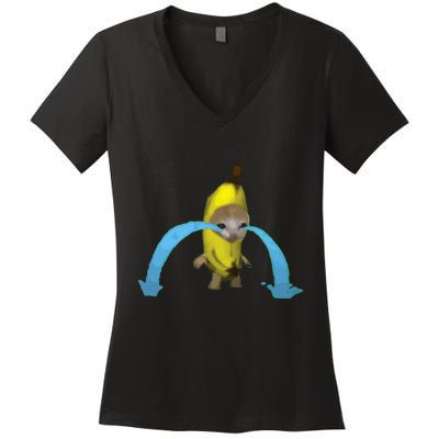 Crying Banana Cat Meme Popular Internet Meme Christmas Day Women's V-Neck T-Shirt