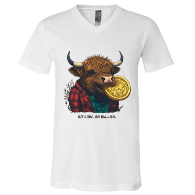 Crypto Bit Coin Am Bullish Cryptocurrency V-Neck T-Shirt