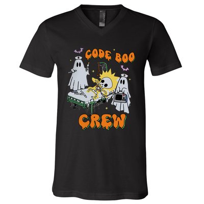 Code Boo Crew Funny Ghost Nurse Halloween Costume Nursing V-Neck T-Shirt