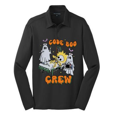 Code Boo Crew Funny Ghost Nurse Halloween Costume Nursing Silk Touch Performance Long Sleeve Polo